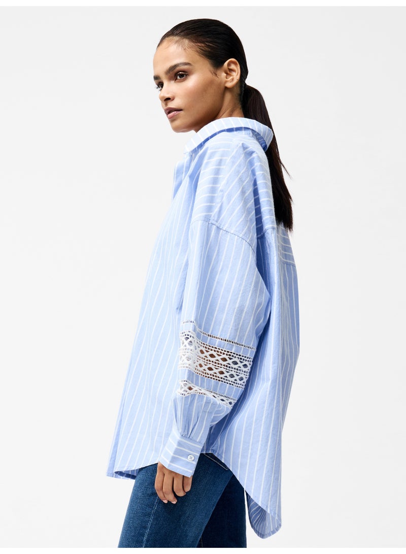 French Connection Cambria Cotton Stripe Embroidered Popover Shirt  - Image 2