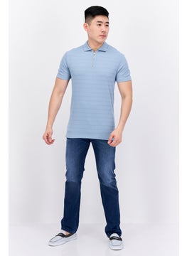 Asos Design Men Regular Fit Short Sleeve Textured Polo Shirt, Blue  - Image 2