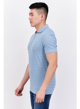 Asos Design Men Regular Fit Short Sleeve Textured Polo Shirt, Blue  - Image 3
