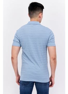 Asos Design Men Regular Fit Short Sleeve Textured Polo Shirt, Blue  - Image 4