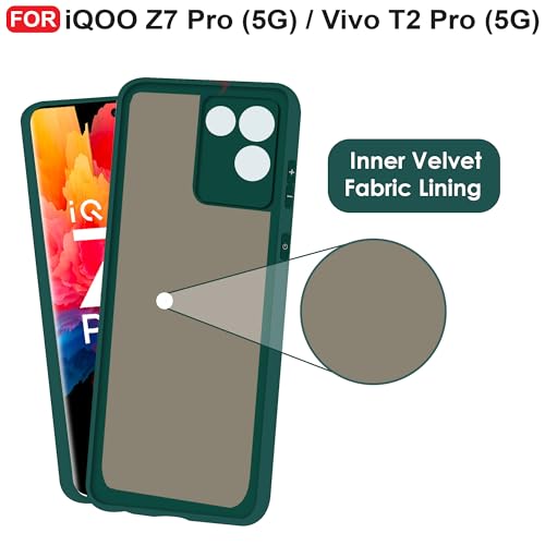 CEDO Back Cover for iQOO Z7 Pro (5G) / Vivo T2 Pro (5G) | Camera Bump Protection & Inner Velvet Fabric Lining | Ultra Slim Matte Soft Rubberised Case Cover (Green) - Image 4