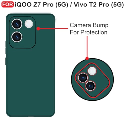 CEDO Back Cover for iQOO Z7 Pro (5G) / Vivo T2 Pro (5G) | Camera Bump Protection & Inner Velvet Fabric Lining | Ultra Slim Matte Soft Rubberised Case Cover (Green) - Image 3