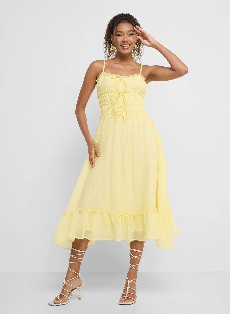 Ginger Ruffled Yellow Midi Dress