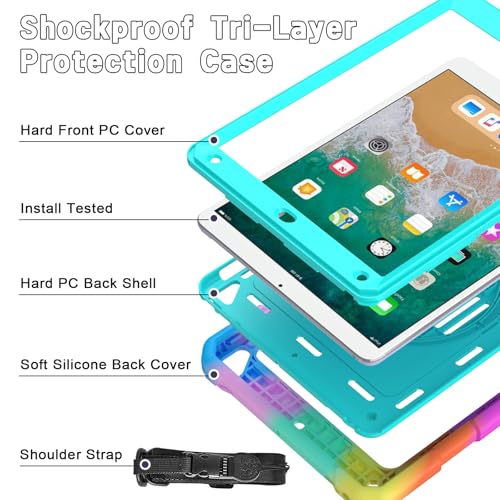LTROP Protective Cover Case for iPad 6th/ 5th Generation & iPad Air 2 Case, iPad 9.7 Inch Case with Shoulder Strap Pen Holder Swivel Stand, Aqua Teal - Image 2