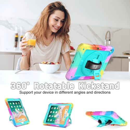 LTROP Protective Cover Case for iPad 6th/ 5th Generation & iPad Air 2 Case, iPad 9.7 Inch Case with Shoulder Strap Pen Holder Swivel Stand, Aqua Teal - Image 3