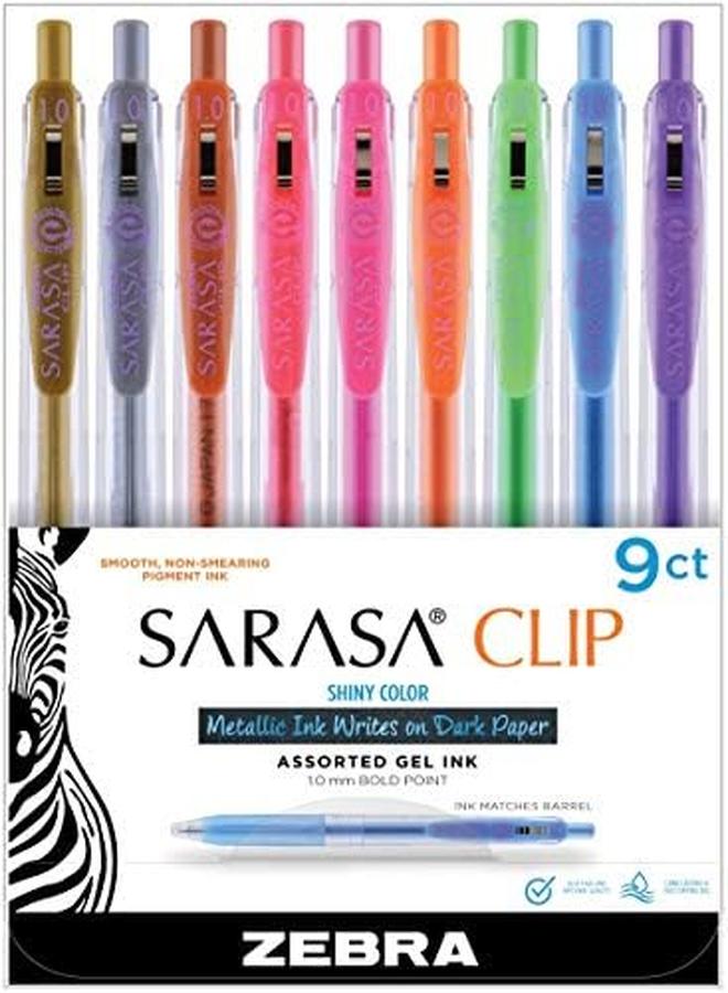 ZEBRA Pen Sarasa Clip Retractable Gel Pen Bold Point 1.0Mm Shiny Assorted Colors 9 Pack - Image 3