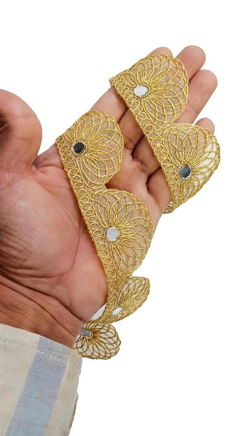 Generic Balar Creation Golden Mirror Work Lace Border Ribbon Roll 9m Pack for Womens Lehenga Saree Anarkali Kurtis More Craft Decoration  - Image 3