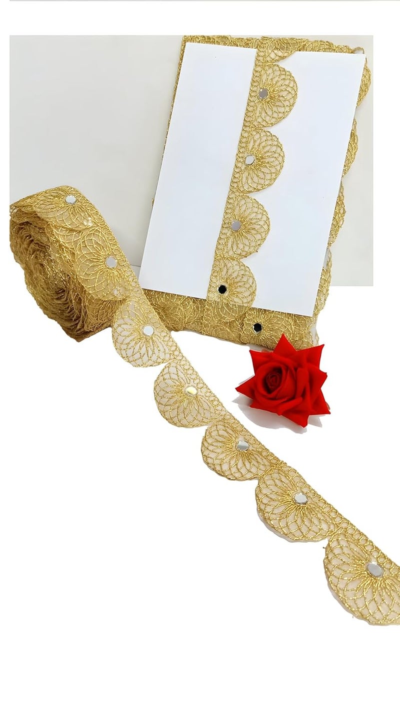 Generic Balar Creation Golden Mirror Work Lace Border Ribbon Roll 9m Pack for Womens Lehenga Saree Anarkali Kurtis More Craft Decoration  - Image 2