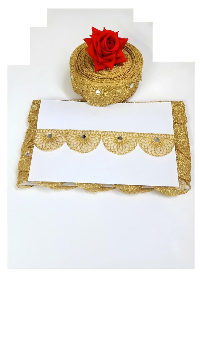 Generic Balar Creation Golden Mirror Work Lace Border Ribbon Roll 9m Pack for Womens Lehenga Saree Anarkali Kurtis More Craft Decoration  - Image 1