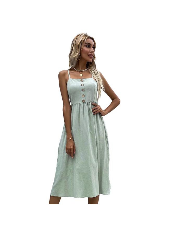 Generic - Summer New European And American Women's Elegant Sweet And Spicy A- Line Dress Solid Color Sling Dress Women - Image 1