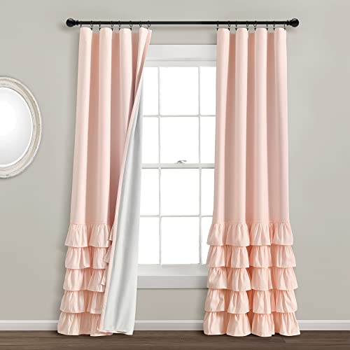 Lush Decor Allison Ruffle 100 Blackout Window Curtain Single 40 W x 84 L Blush Pink Blackout Curtains for Bedroom or Nursery Coquette Curtains - Image 3