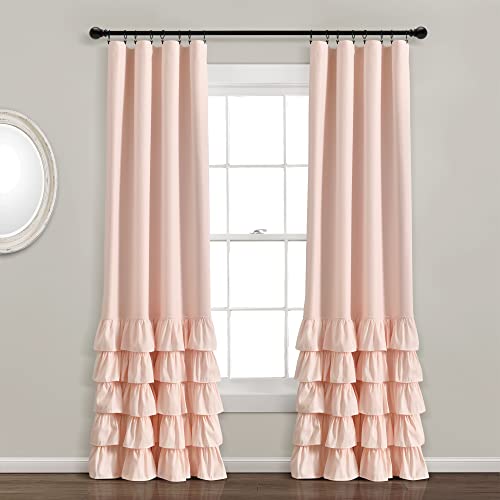 Lush Decor Allison Ruffle 100 Blackout Window Curtain Single 40 W x 84 L Blush Pink Blackout Curtains for Bedroom or Nursery Coquette Curtains - Image 1