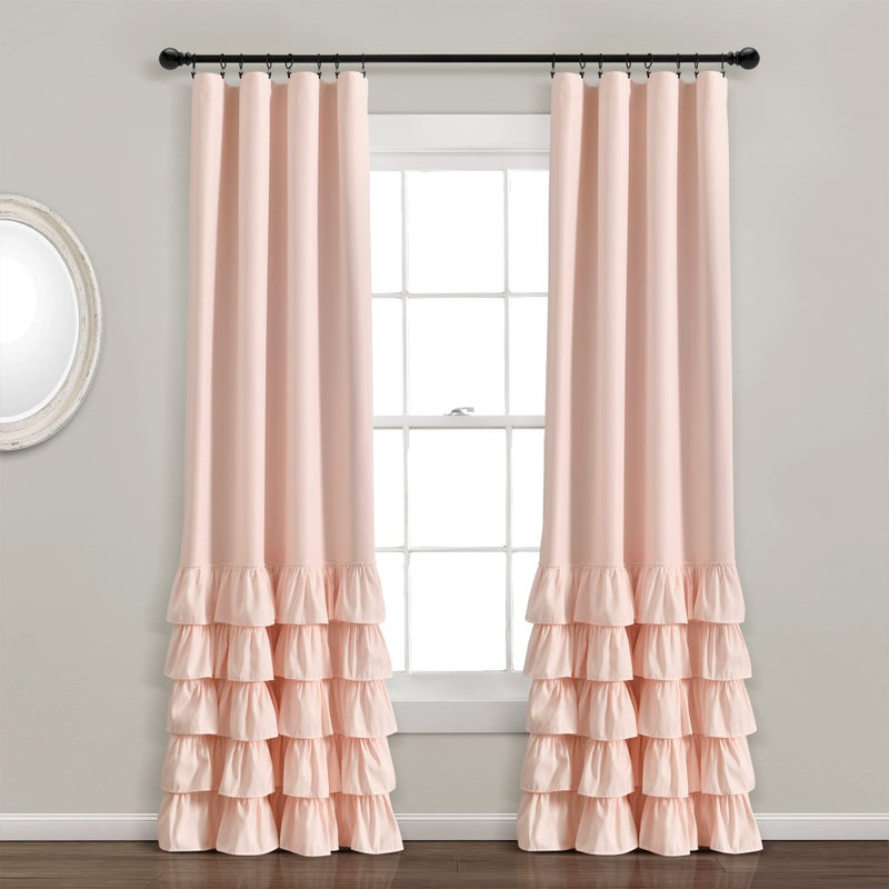 Lush Decor Allison Ruffle 100 Blackout Window Curtain Single 40 W x 84 L Blush Pink Blackout Curtains for Bedroom or Nursery Coquette Curtains - Image 2