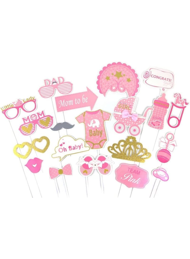 Barakah Girl Baby Shower Photo Booth Props Pink and Gold Lovely Photobooth Props with Sticks for Baby Shower Accessories, Newborn Girl Gift Party Supplies (20 Pcs,Pink & Gold) - Image 4