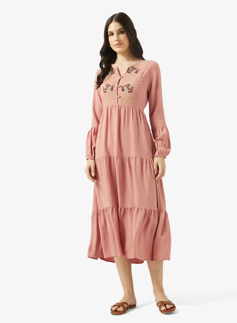 Ripples Ladies Long Dress With Embroidery