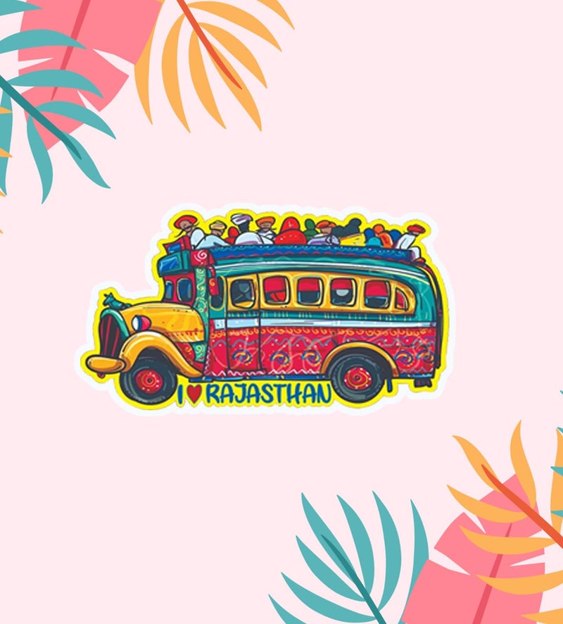 GIFTMEBAZAR Gift Me Bazar Rajasthani Bus Fridge Magnet for Home & Office Decor | Rajasthani Theme Magnet | Kitchen Decor Items - Image 2