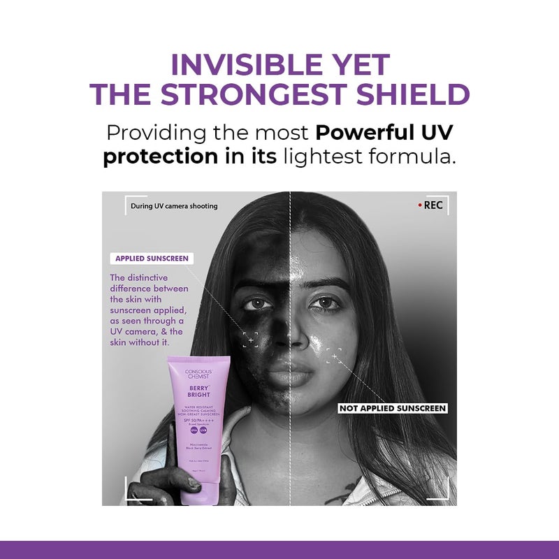 Conscious Chemist Sunscreen SPF 50 PA  50g  Sunscreen for Oily Skin Gel Sunscreen Niacinamide with Black Berry Extract Hybrid Lightweight All Skin Types  Berry Bright - Image 2