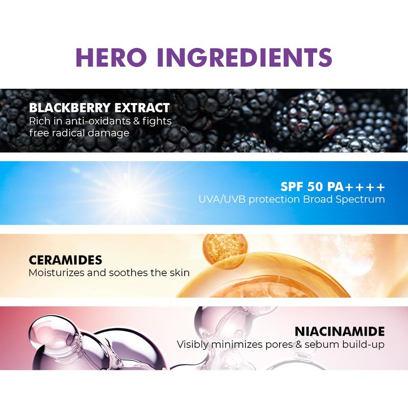 Conscious Chemist Sunscreen SPF 50 PA  50g  Sunscreen for Oily Skin Gel Sunscreen Niacinamide with Black Berry Extract Hybrid Lightweight All Skin Types  Berry Bright - Image 5