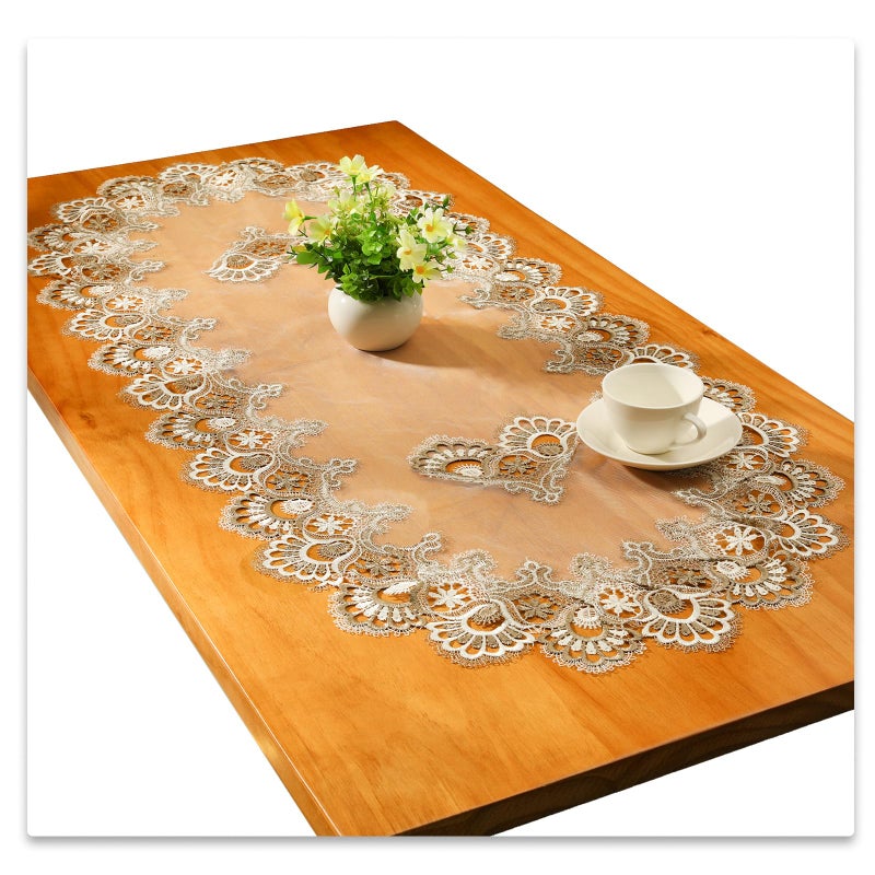 Fhberni Small Lace Macrame Tablecloth Embroidered Jacquard Vintage Coffee Table Cover for Holiday Festival Party Home Decorations 24x 48 Grey