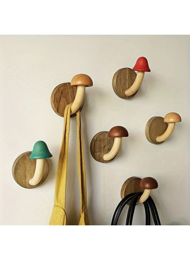 Mushroom Shaped Coat Hangers Wall Mounted Organizer Natural Brown White Stem - Image 2