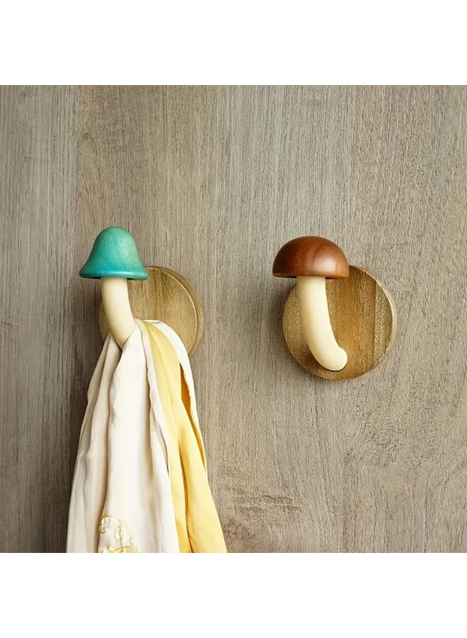 Mushroom Shaped Coat Hangers Wall Mounted Organizer Natural Brown White Stem - Image 4