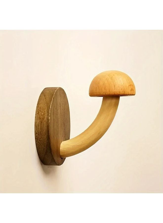 Mushroom Shaped Coat Hangers Wall Mounted Organizer Natural Brown White Stem - Image 1