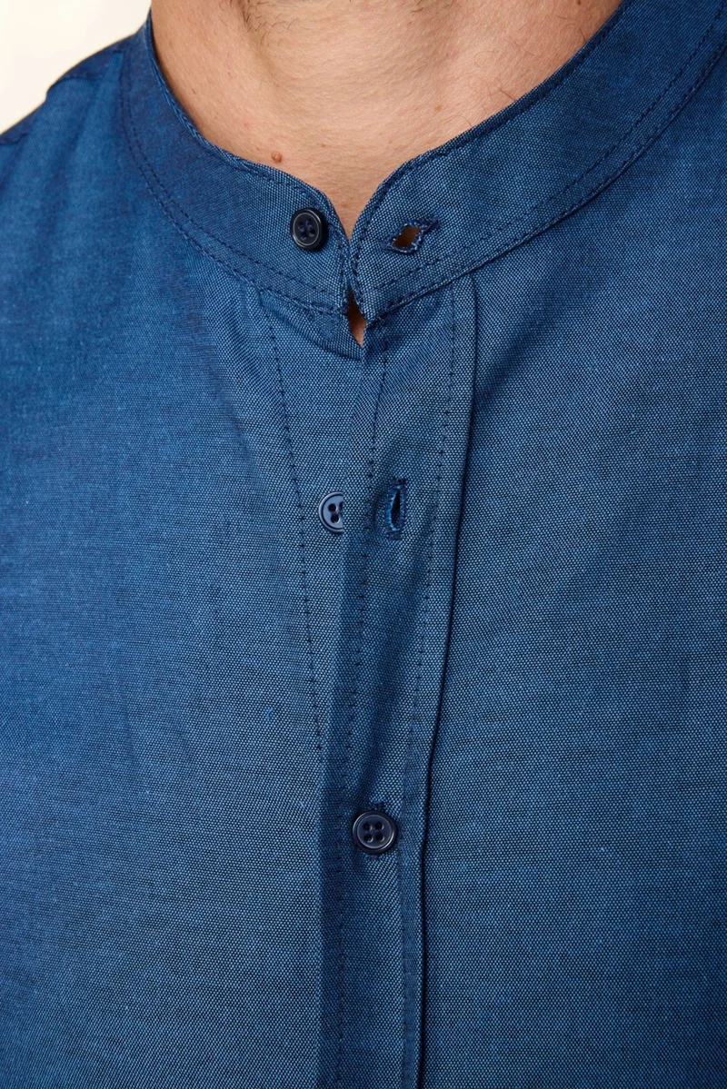 Tudors Slim Fit Narrow Cut Collar Navy Blue Men's Shirt