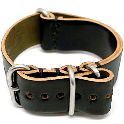 Da Luca Shell Cordovan Military Watch Strap - Black (Matte Buckle) : 18mm - Image 1