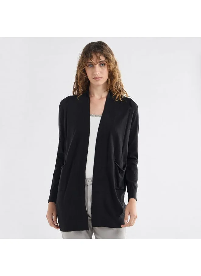 FAV Textured Open Front Cardigan with Long Sleeves