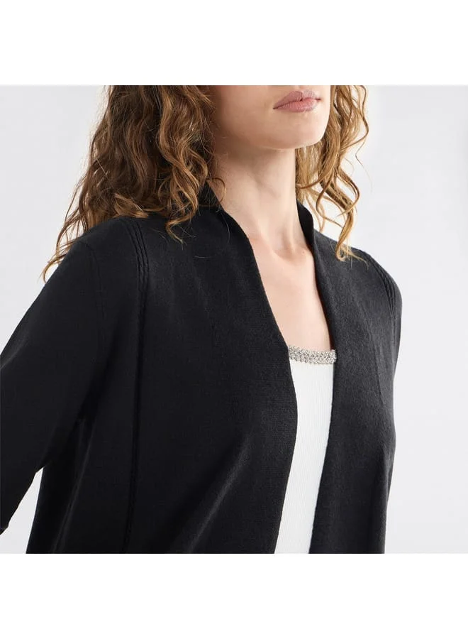 Splash FAV Textured Open Front Cardigan with Long Sleeves