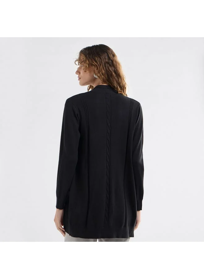 Splash FAV Textured Open Front Cardigan with Long Sleeves