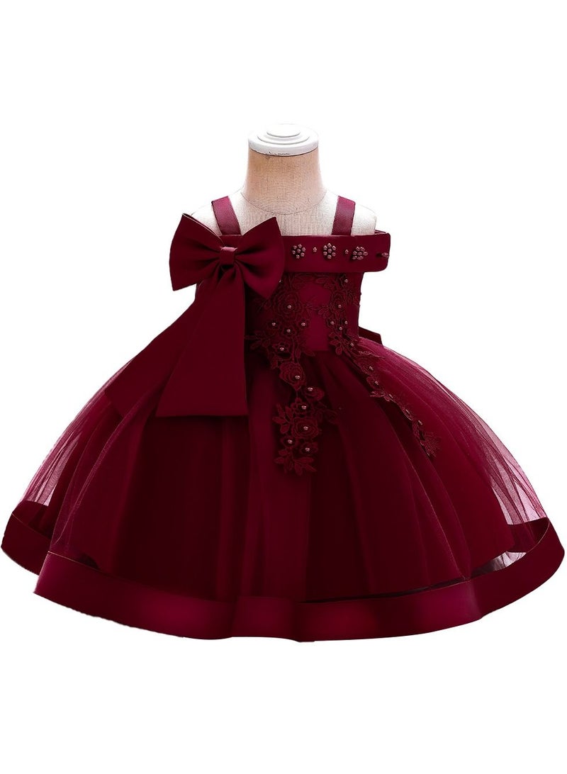 Stylish Fairy Flower Dress Burgundy  - Image 1
