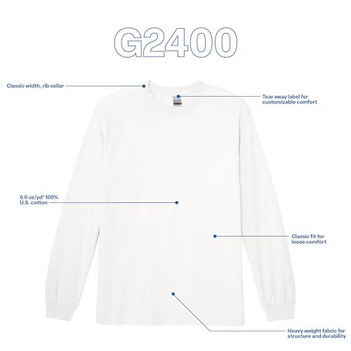 Gildan Men's Ultra Cotton Long Sleeve T-Shirt, Style G2400, Multipack, White (2-Pack), Medium - Image 5