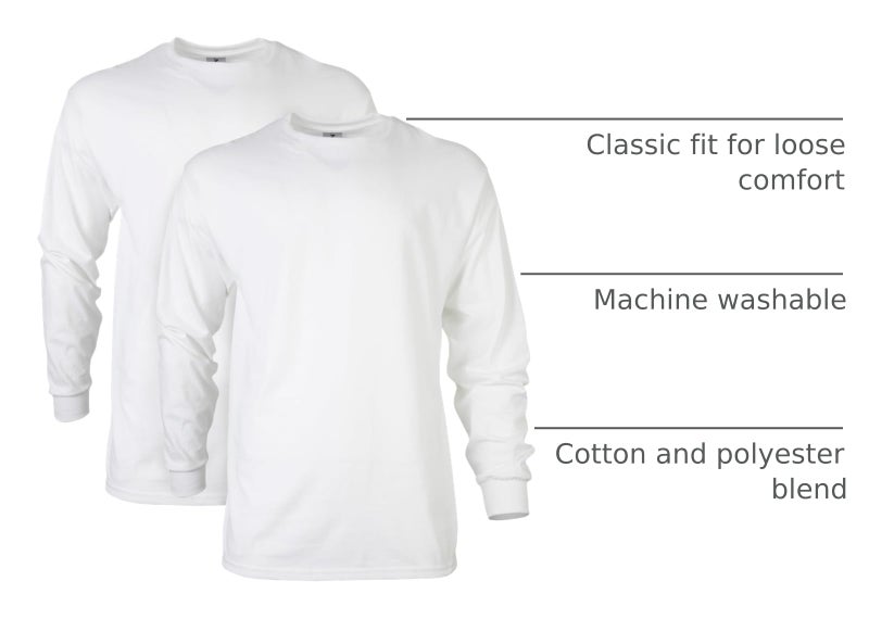 Gildan Men's Ultra Cotton Long Sleeve T-Shirt, Style G2400, Multipack, White (2-Pack), Medium - Image 4