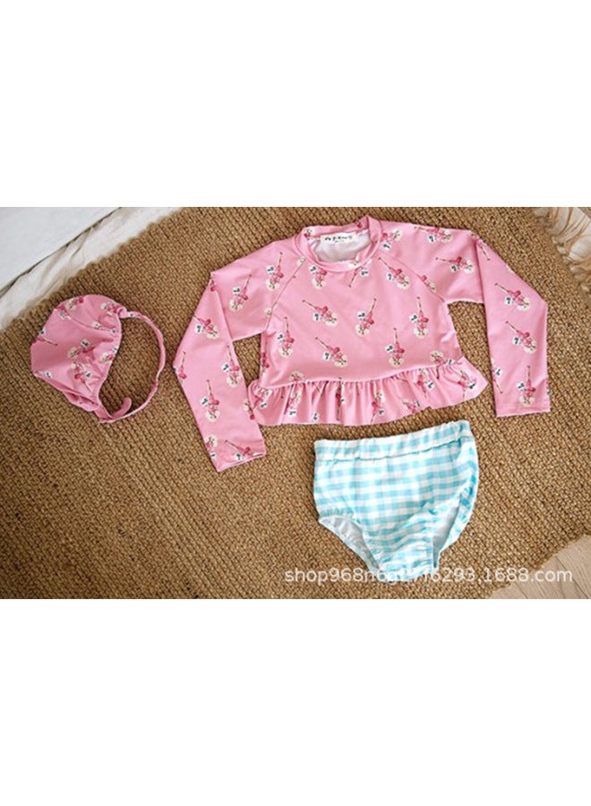 Pineapple Korean Children's Swimsuit Split High Waist Trousers Baby Girl Belly Covering Swimsuit Long Sleeve Sunscreen Letter Girl Swimsuit
