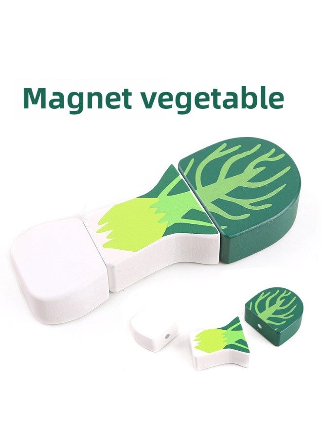 Yiwang Vegetables Cut To See Children's Wooden Toys Play House Magnetic Cut To Play Toys Sold Alone-Color:Magnet Scallion - Image 4