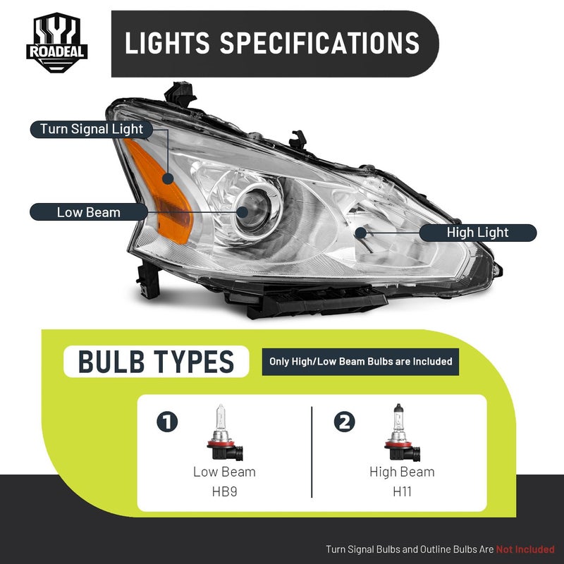 ROADEAL Headlights W/Bulbs for 2013 2014 2015 Nissan Altima 4-Door Sedan Halogen Headlamp Replacement Driver & Passenger Side (DOES NOT FIT XENON/HID) - Image 4