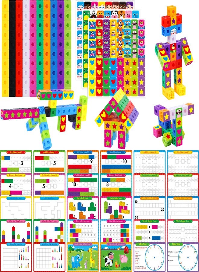 SpriteGru Math Linking Cubes, 100 Math Cube Manipulatives with 30 Learning Activities Plus 192 Reusable Stickers, Number Counting Blocks Snap Linking Math Counters, Fun & Educational Pre-K Counting Blocks - Image 1