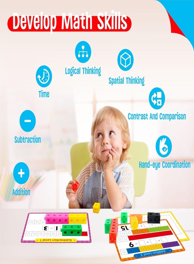 SpriteGru Math Linking Cubes, 100 Math Cube Manipulatives with 30 Learning Activities Plus 192 Reusable Stickers, Number Counting Blocks Snap Linking Math Counters, Fun & Educational Pre-K Counting Blocks - Image 3