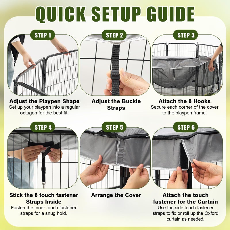 Ribbonlic Dog Playpen Mesh Fabric Top Cover Fits 24 Inch Width 8 Panels for Indoor Outdoor, Sun/rain Proof Dog Pen Cover with Durable Fabric/mesh Netting Provides Shade (Playpen Not Included) - Image 5