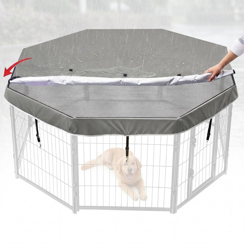 Ribbonlic Dog Playpen Mesh Fabric Top Cover Fits 24 Inch Width 8 Panels for Indoor Outdoor, Sun/rain Proof Dog Pen Cover with Durable Fabric/mesh Netting Provides Shade (Playpen Not Included) - Image 1