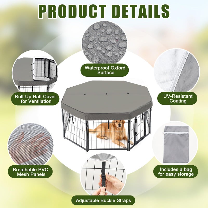 Ribbonlic Dog Playpen Mesh Fabric Top Cover Fits 24 Inch Width 8 Panels for Indoor Outdoor, Sun/rain Proof Dog Pen Cover with Durable Fabric/mesh Netting Provides Shade (Playpen Not Included) - Image 3
