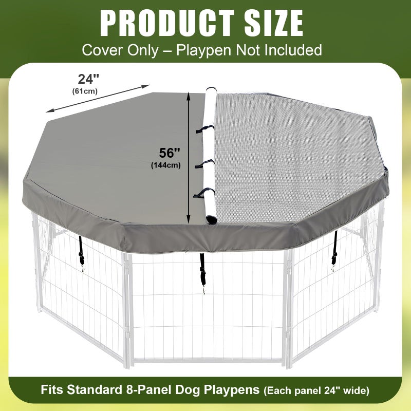 Ribbonlic Dog Playpen Mesh Fabric Top Cover Fits 24 Inch Width 8 Panels for Indoor Outdoor, Sun/rain Proof Dog Pen Cover with Durable Fabric/mesh Netting Provides Shade (Playpen Not Included) - Image 2