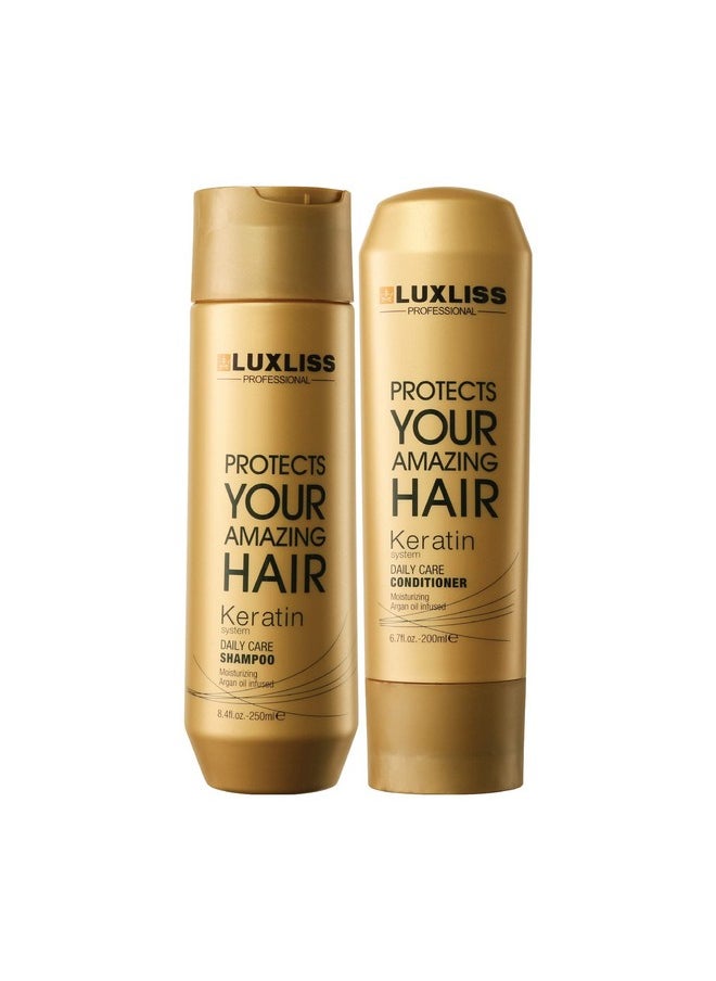 Luxliss Keratin Daily Care Conditioner & Shampoo - Gold Edition(Pack Of 2) - 250Ml, 200 Ml  - Image 1
