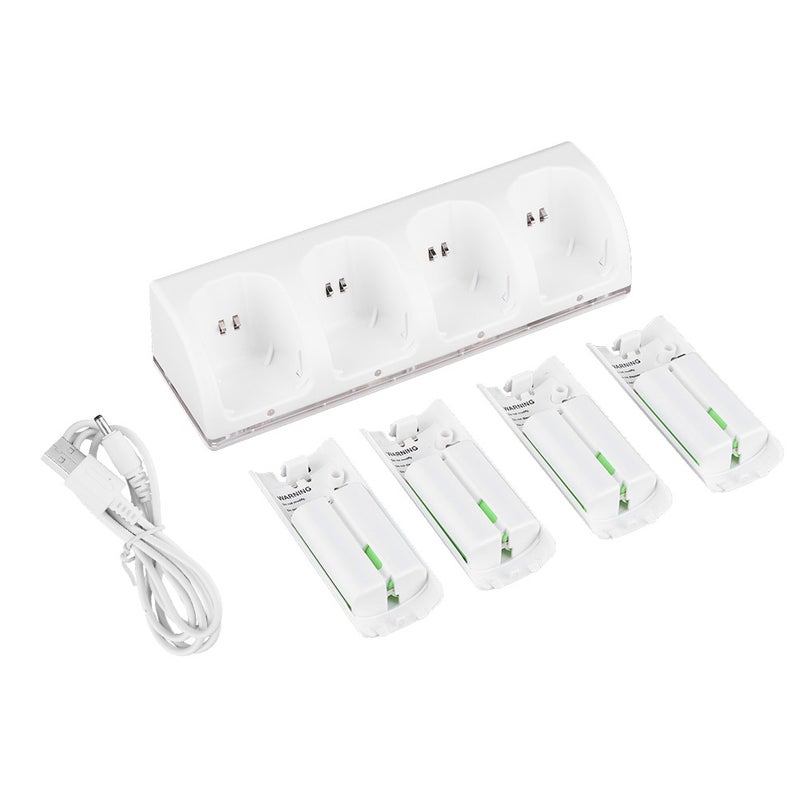 White 4 In 1 Charging Station Charger with 4Pcs 2800mAh Battery for Wii / Wii Uremotes2800mAh Battery - Image 3