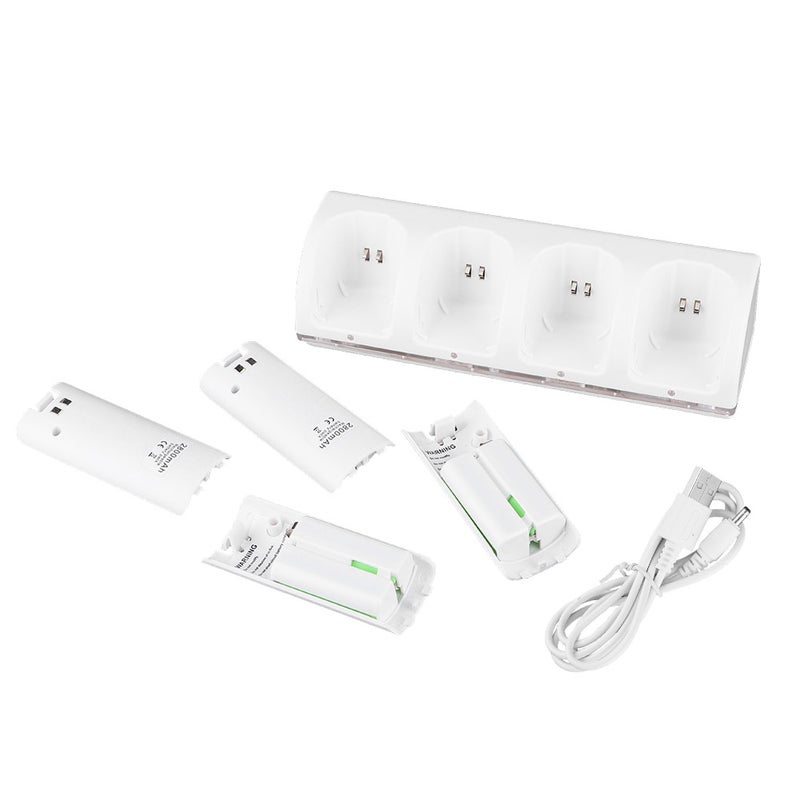 White 4 In 1 Charging Station Charger with 4Pcs 2800mAh Battery for Wii / Wii Uremotes2800mAh Battery - Image 4