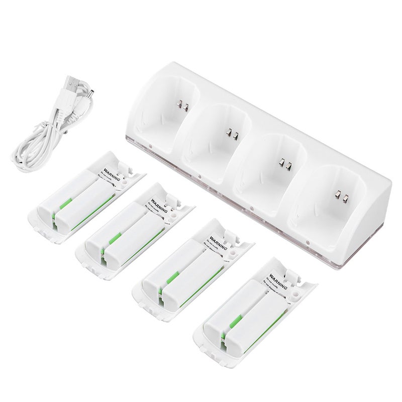 White 4 In 1 Charging Station Charger with 4Pcs 2800mAh Battery for Wii / Wii Uremotes2800mAh Battery - Image 2