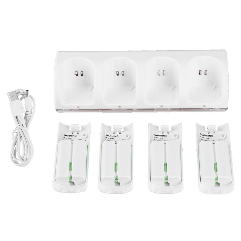 White 4 In 1 Charging Station Charger with 4Pcs 2800mAh Battery for Wii / Wii Uremotes2800mAh Battery - Image 1