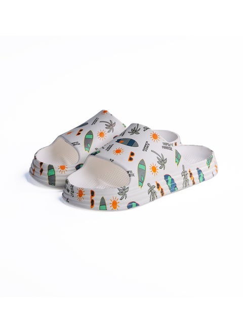Onda Waves "PK5" Kids Slide Slipper Summer  Print, Lightweight & Comfortable - White -  31
