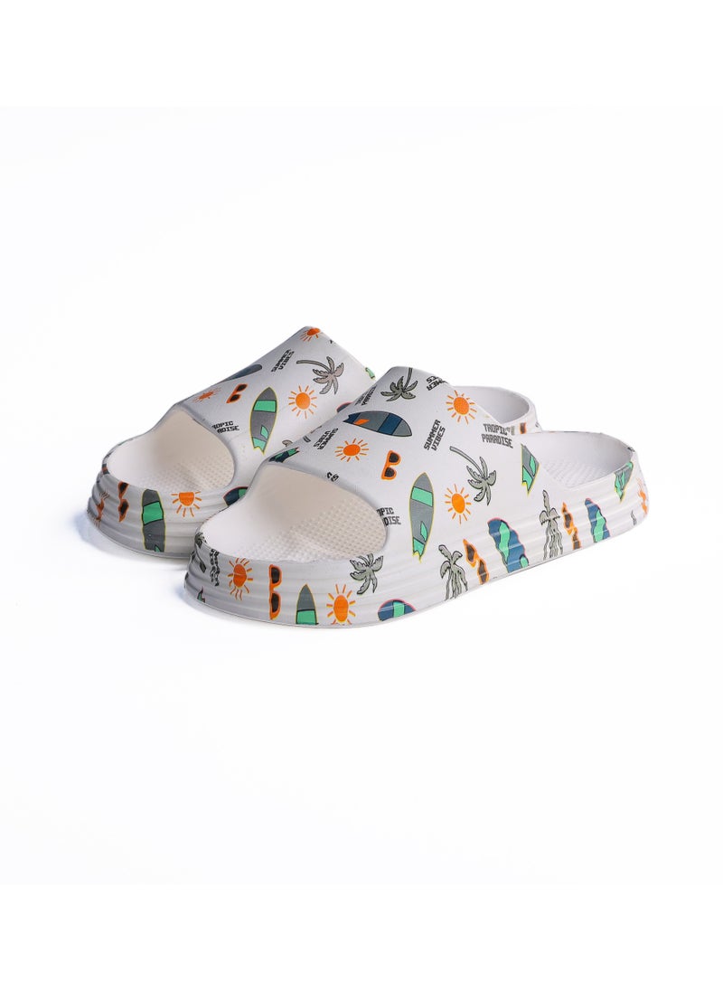 Onda Waves "PK5" Kids Slide Slipper Summer  Print, Lightweight & Comfortable - White -  31